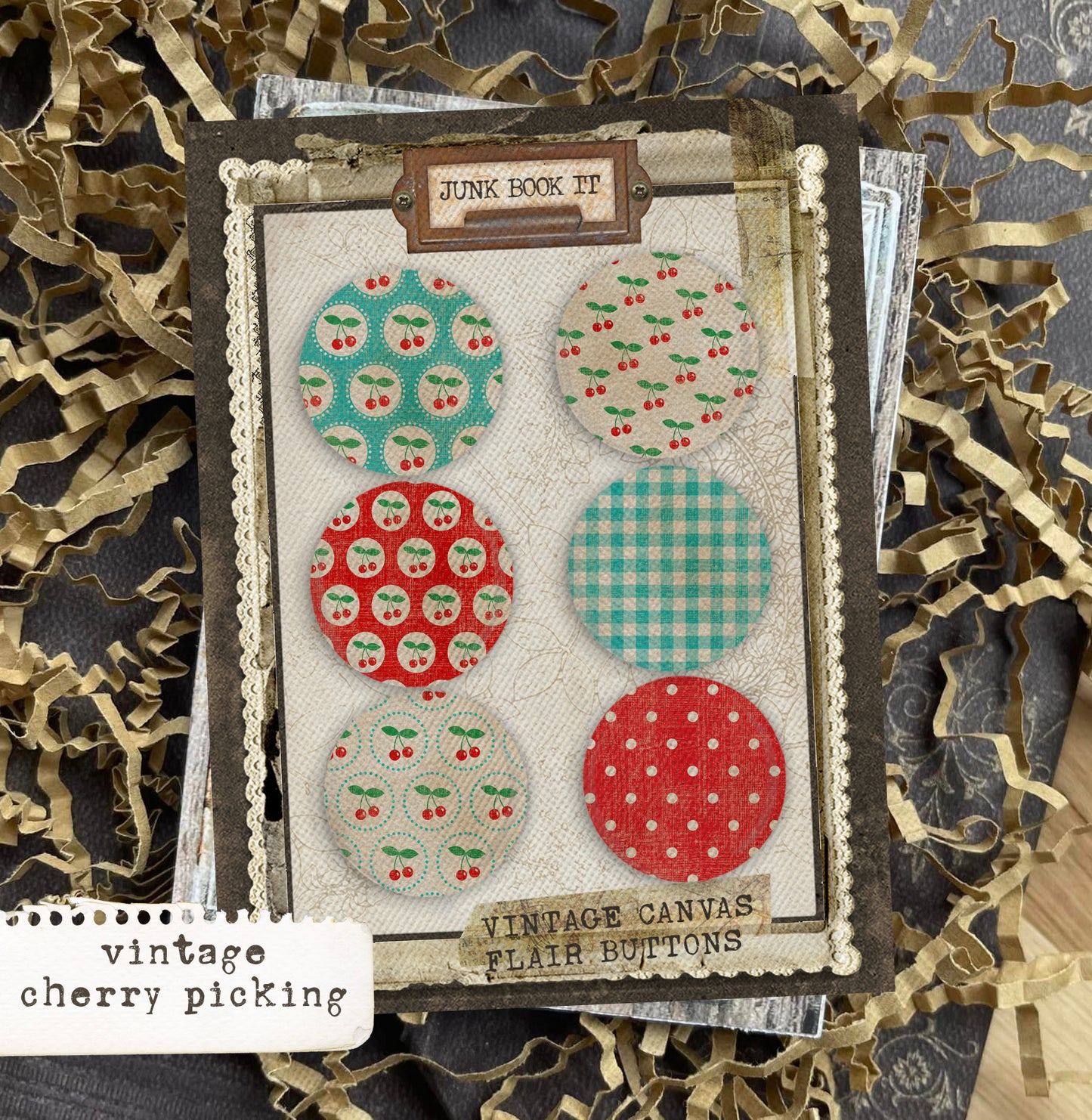 Vintage Cherry Picking Canvas Flair Buttons