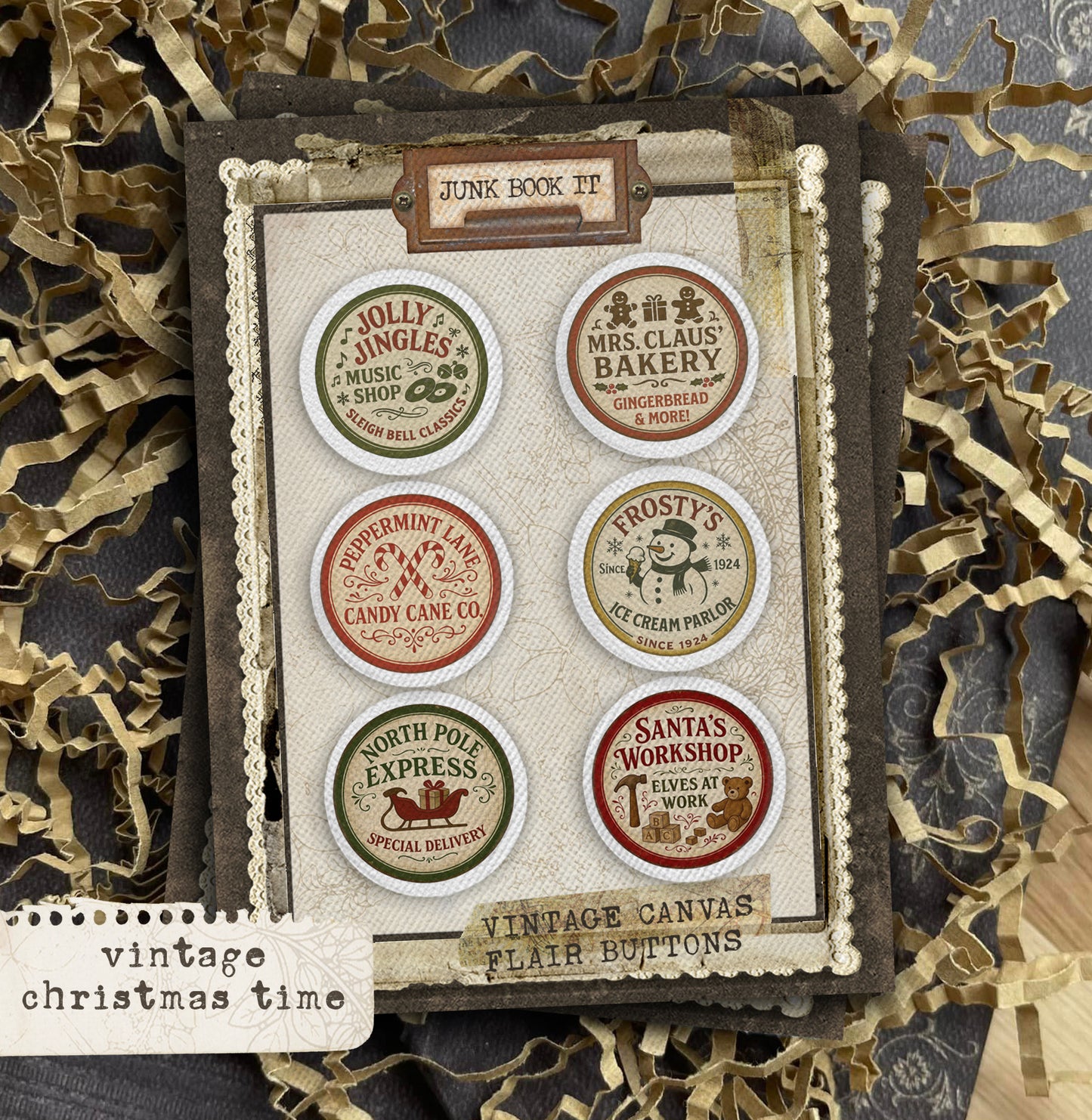 Vintage Christmas Time Flair Buttons