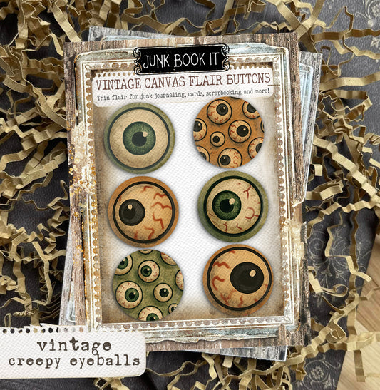 Vintage Creepy Eyeballs Canvas Flair Buttons