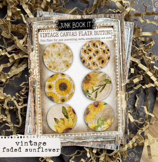 Vintage Faded Sunflowers Canvas Flair Buttons
