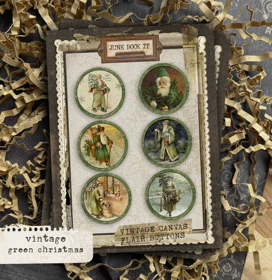 Vintage Green Christmas Flair Buttons