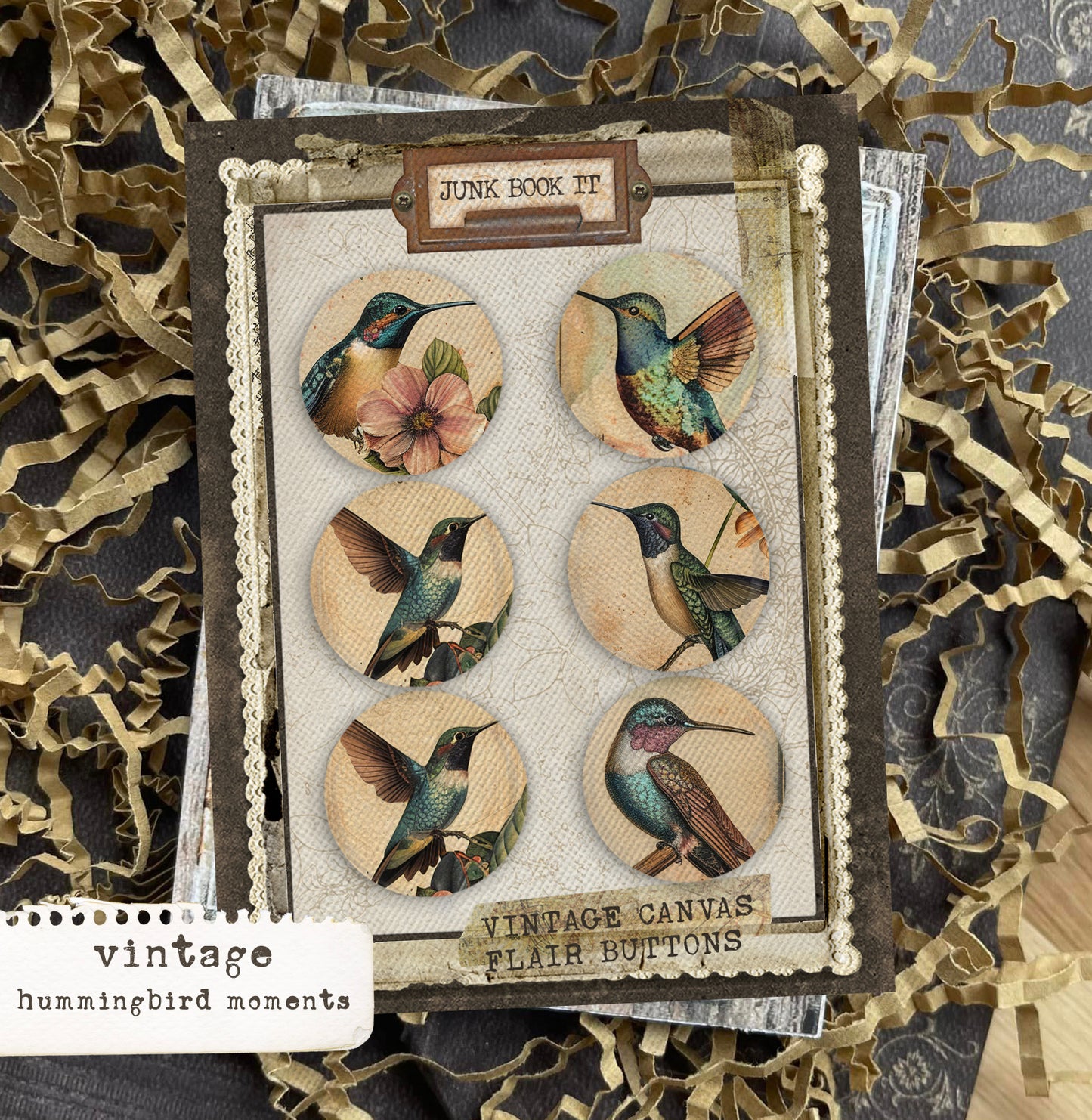 Vintage Hummingbird Moments Canvas Flair Buttons