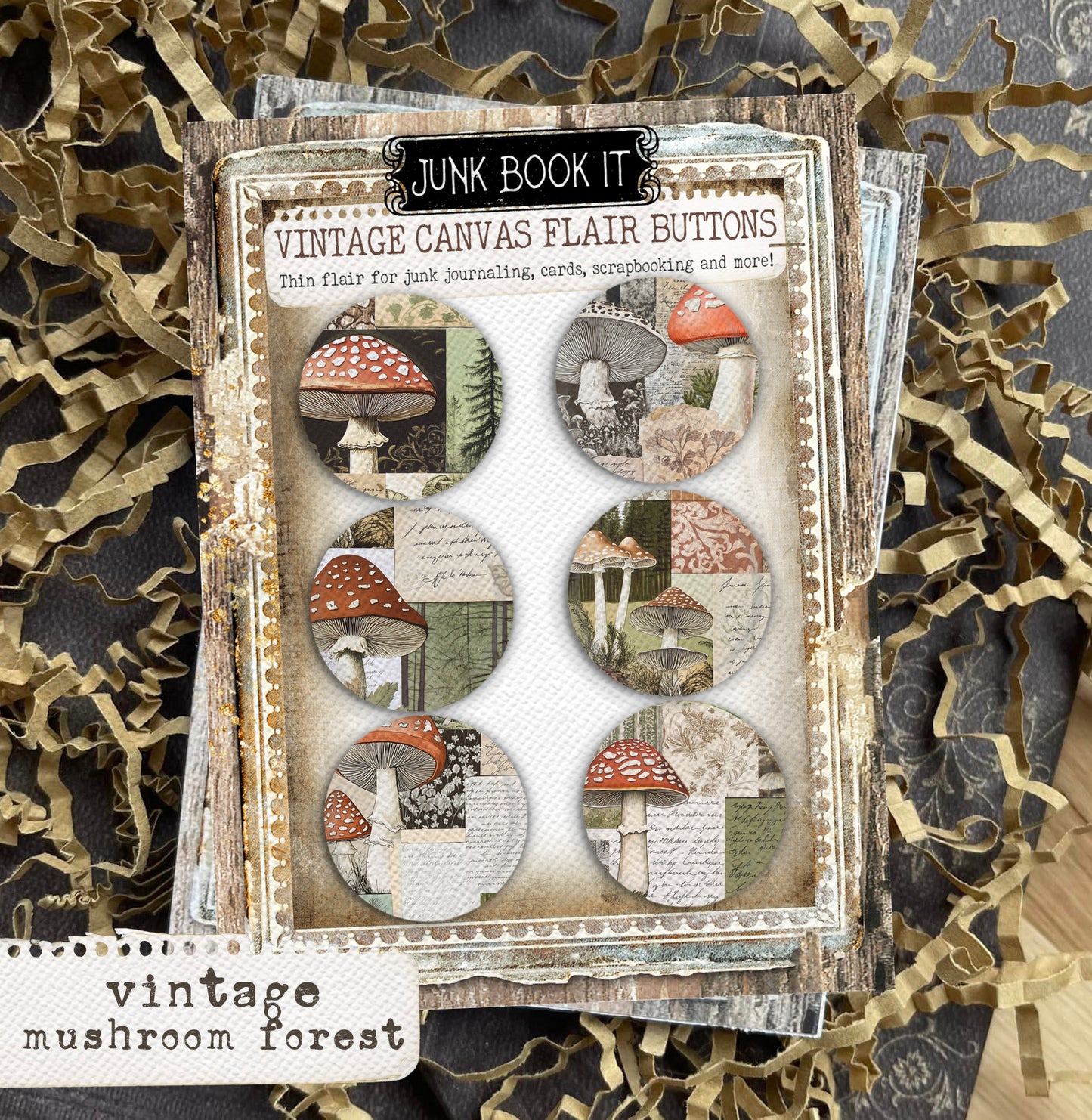 Vintage Mushroom Forest Canvas Flair Buttons
