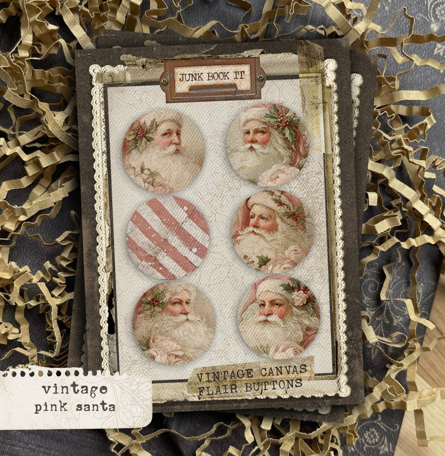 Vintage Pink Santa Flair Buttons