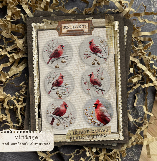 Vintage Red Cardinal Christmas Flair Buttons