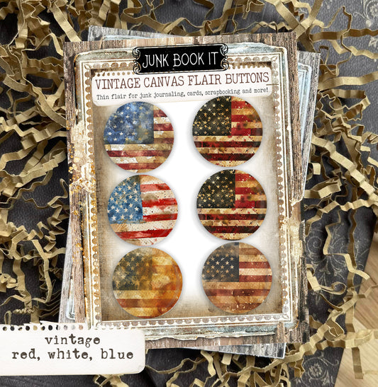 Vintage Red, White And Blue Canvas Flair Buttons