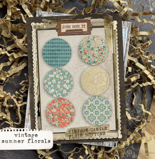 Vintage Summer Florals Canvas Flair Buttons
