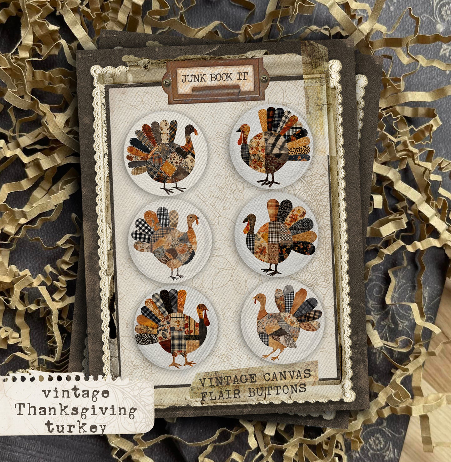 Vintage Thanksgiving Turkey Flair Buttons