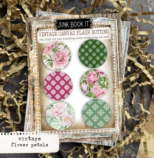 Vintage Flower Petals Canvas Flair Buttons