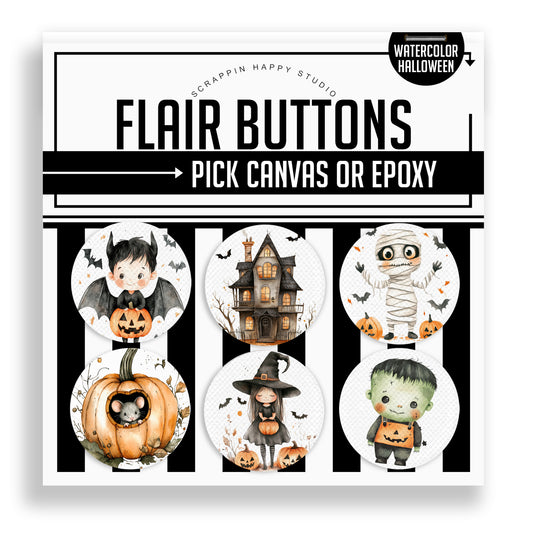 Watercolor Halloween Flair Buttons